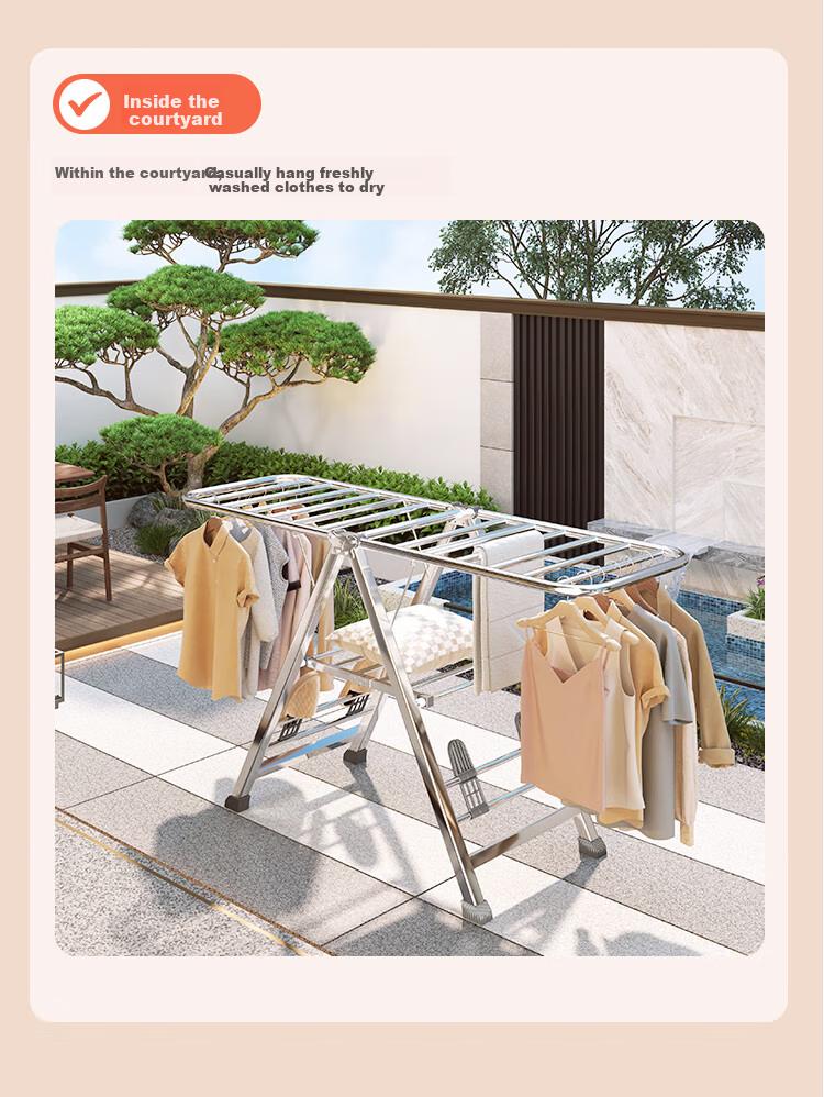 QIAONAMEI Floor Standing Clothes Drying Rack Foldable No Installation Indoor Balcony Laundry Rack Clothes Hanger 4497 19