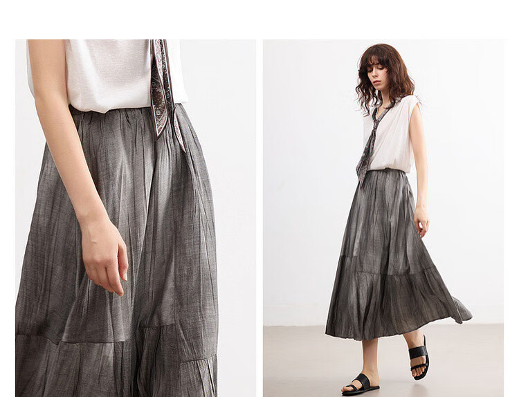 Demana [Forest Style Wardrobe] Summer Artistic Wrinkled Washed Tie-Dye Elastic Waist Slimming Mid-Length Skirt for Women 8
