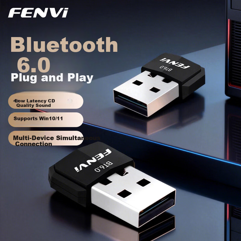Fenvi USB Bluetooth 6.0 Adapter Driver-Free Bluetooth 6.0 Receiver for Desktop PC Bluetooth Module Wireless Keyboard Mouse Speaker Headset Game Controller Connection