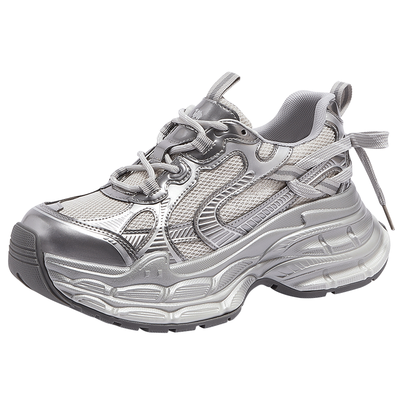 CAMEL Silver Moon 3rd Generation Dad Shoes Versatile Outdoor Height-Increasing Casual Shoes L26S283125W Silver (Breathable Mesh) Size 37