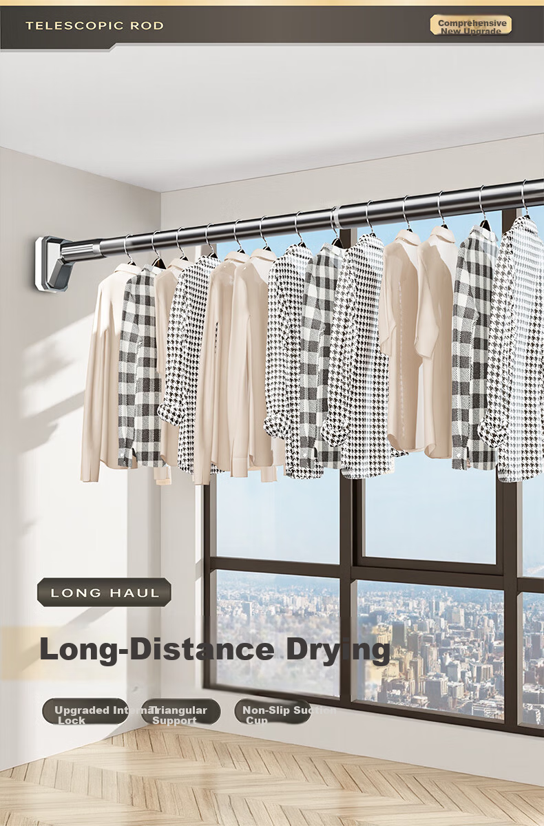 Cobbe No-Drill Telescopic Clothes Drying Rod Universal Adjustable Hanging Rod Curtain Rod 90-160cm 1