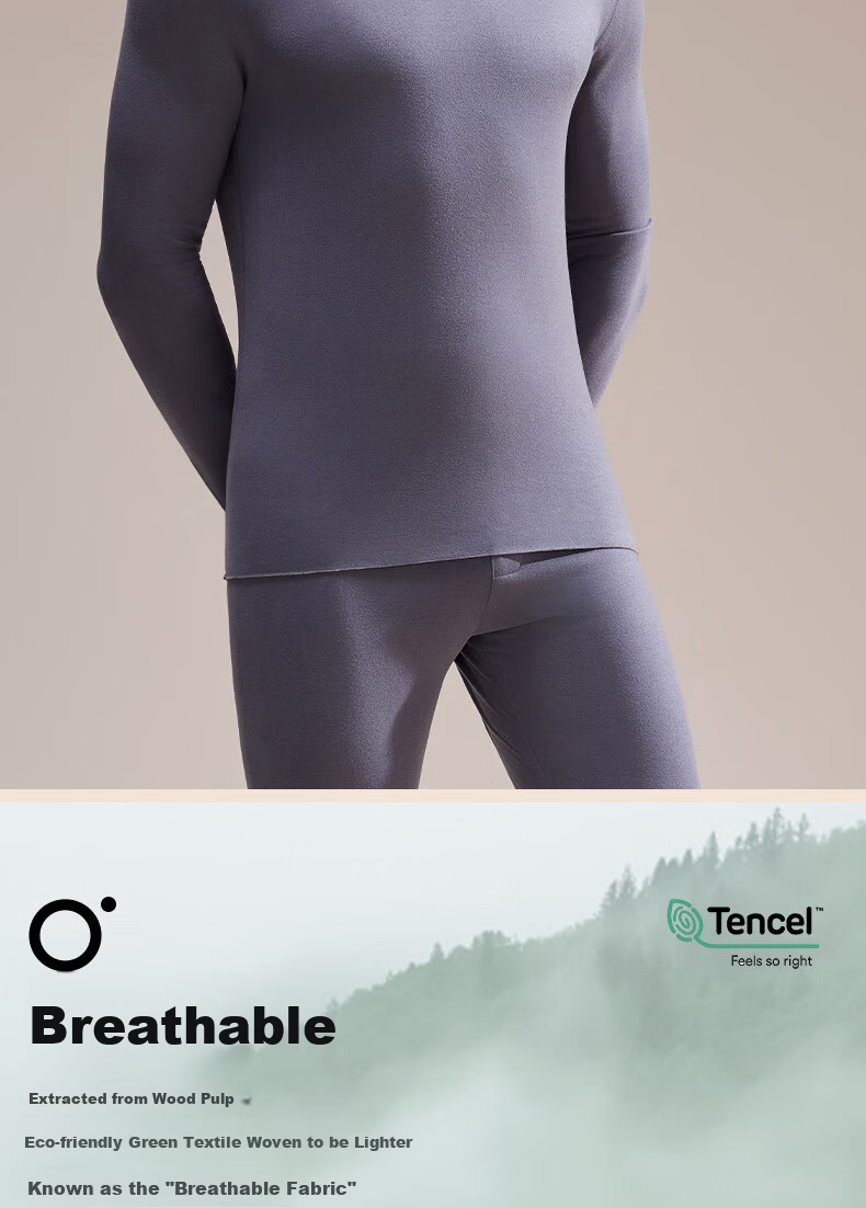 Urban Beauty [Goose Down Tencel] New Thermal Underwear Set for Men, German Velvet Heating, Fleece-Lined, Thickened Autumn Shirt and Pants Base Layer 7
