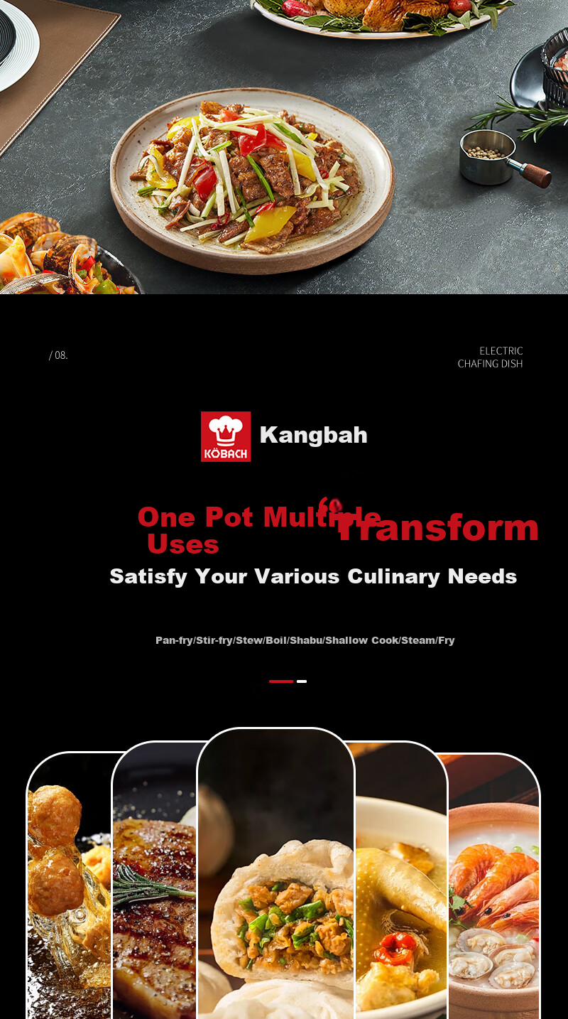 Kambach Small Electric Hot Pot 1-2 Person Non-Coated Stainless Steel Ultra-Fast Boiling Multi-Functional Household Electric Frying Pan 304 Hot Pot Steamer 24cm 10