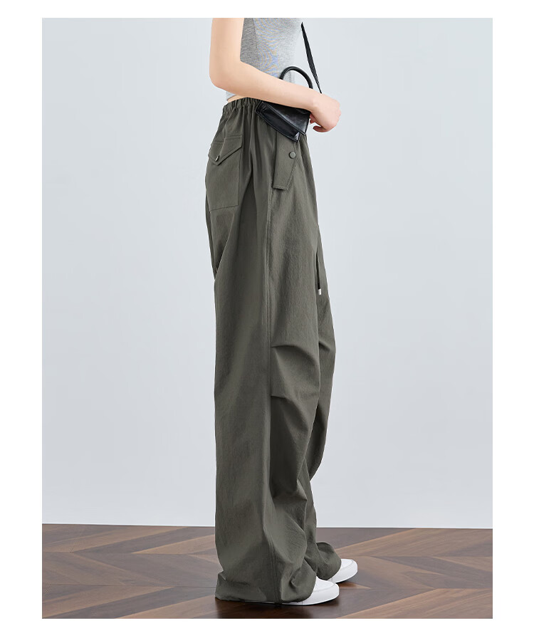 FAESSLIN Women's Military Green Work Pants Summer Thin Quick-Dry Extended Casual Paratrooper Pants American Straight-Leg Wide-Leg Hiking Pants 14