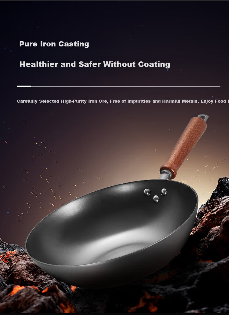Chuida Huang Cast Iron Wok 34cm Non-Rust Lightweight Non-Coated Non-Slip Frying Pan 3