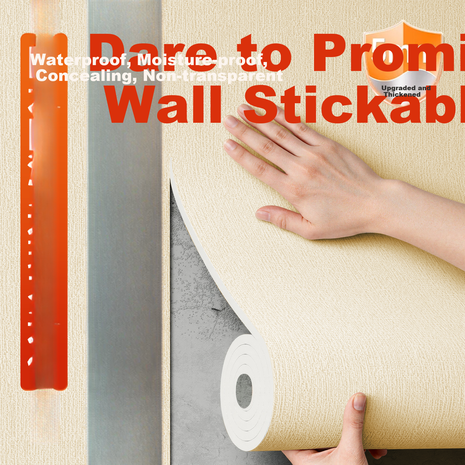 Washi 2026 New Self-Adhesive Waterproof Moisture-Proof Wallpaper Bedroom Wall Sticker Linen Beige 0.5*2.8m