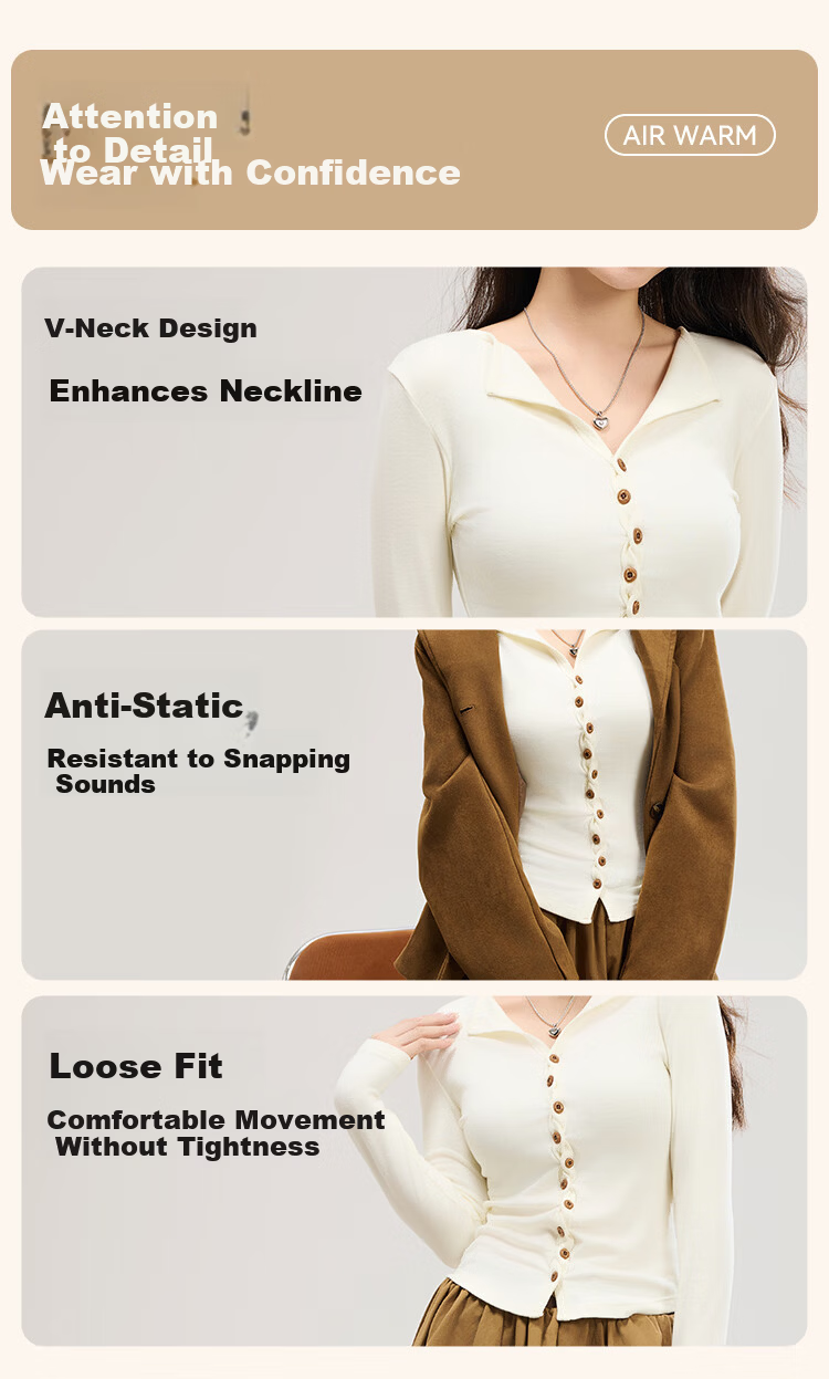 Miiow Women's Polyester Acrylic Base Shirt Spring Autumn New Button Thin Long Sleeve Top Suitable for Outerwear 8