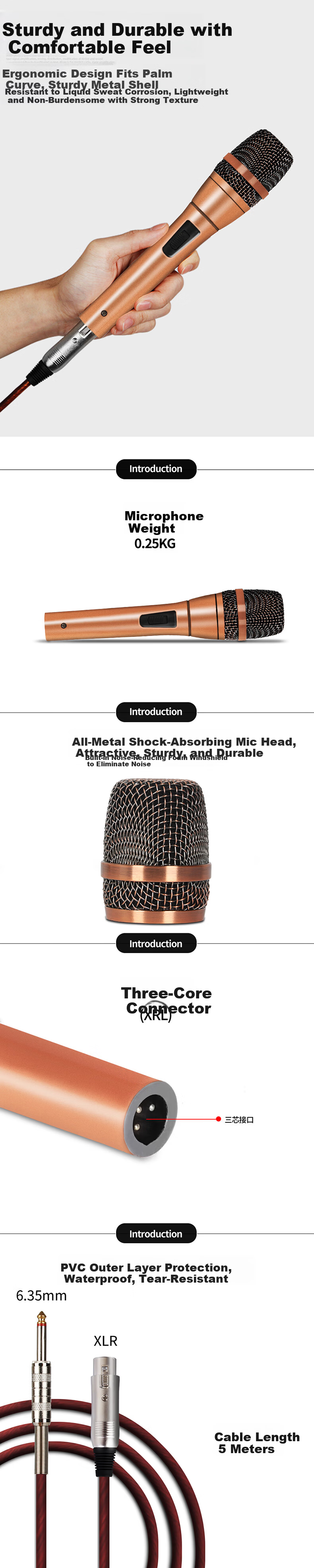 Depusheng Wired Dynamic Microphone C7 Professional Home KTV Singing Recording Computer Karaoke Household Karaoke Conference Singing Speech Live Streaming Sound Card Noise Reduction Microphone with 5m  3