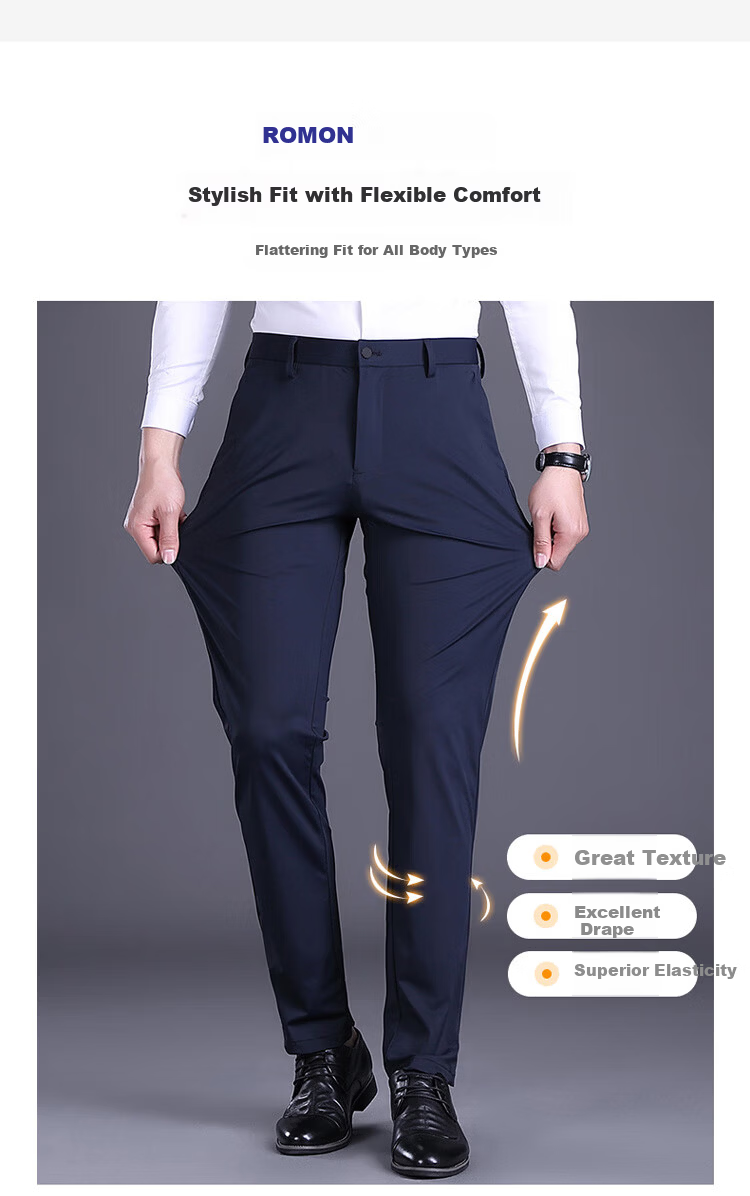 ROMON Men's Casual Pants Spring Summer Business Straight Slim Fit Dress Pants Slightly Stretchy Black 32 2