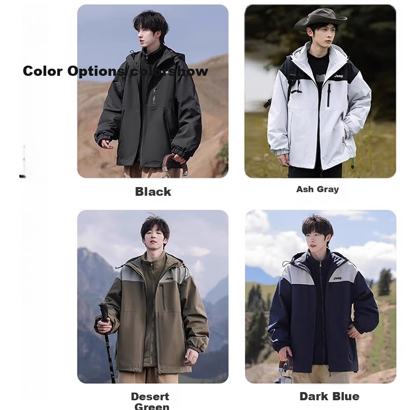 JEEP Men's Spring New 3-in-1 Travel Hiking Casual Hooded Jacket for Young and Middle-aged