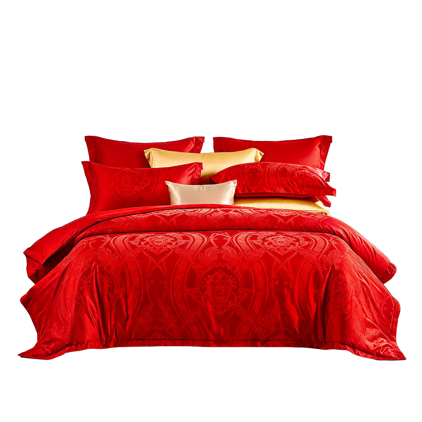 Fuanna Home Textiles European Jacquard Wedding Four-Piece Bedding Set Bridal Bed Linen Gift for 1.8m Bed