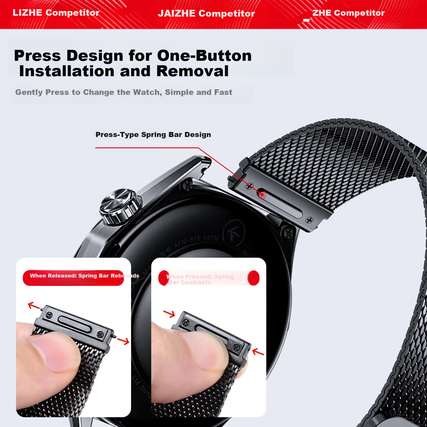Competitor Milanese Stainless Steel Magnetic Strap for Huawei GT6/GT6 Pro/GT5/GT4/GT3 Pro Watch, Breathable Metal Band for Men, 46mm Business Wristband