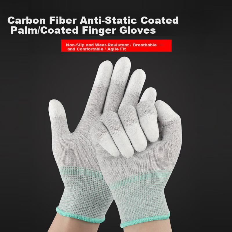 BAIGE Carbon Fiber Anti-Static Gloves 10 Pairs PU Coated Finger Nylon Thin L Size 1