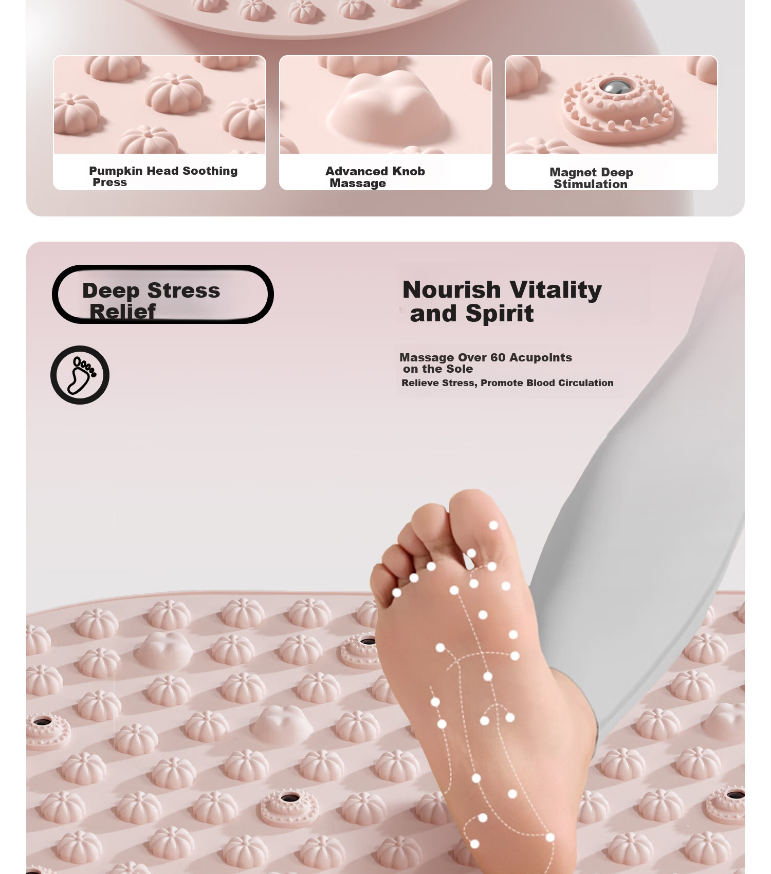 Yottoy Liquid Soft Silicone Acupressure Board Slow Jogging Traditional Chinese Medicine Weight Loss Foot Massage Mat Pink 8