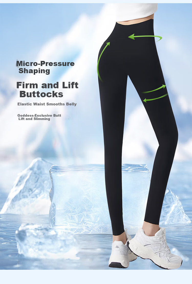 LangSha Ultra-Thin Summer Leggings for Women, Ice Silk Antibacterial Sun-Protective Stretchy Plus Size 9/10 Pants, Maternity Shark Pants 7