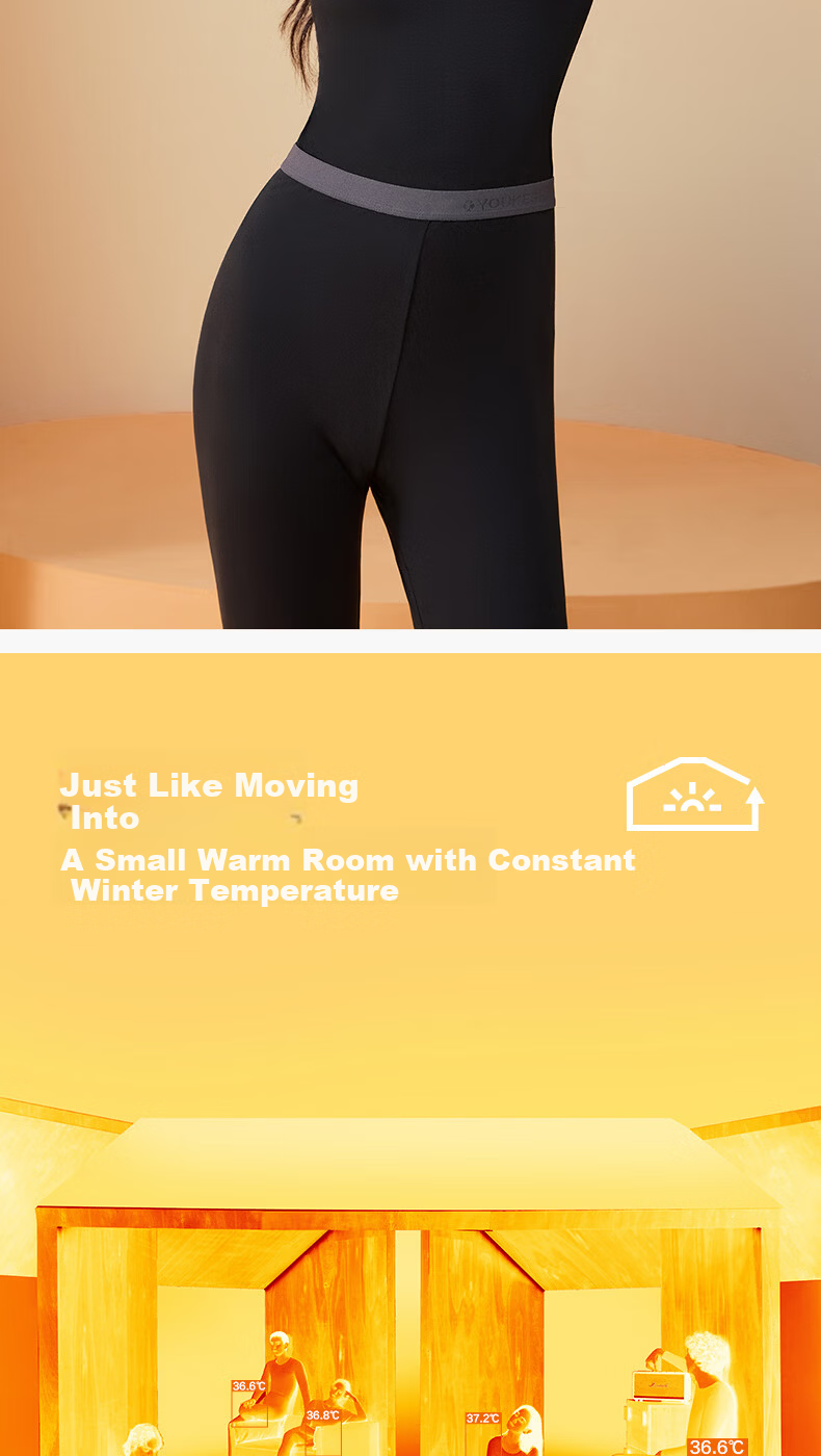 Youkeshu Women's Autumn Cotton Solid Color Set Pure Cotton Crew Neck Hyaluronic Acid Moisturizing Warm Underwear 3