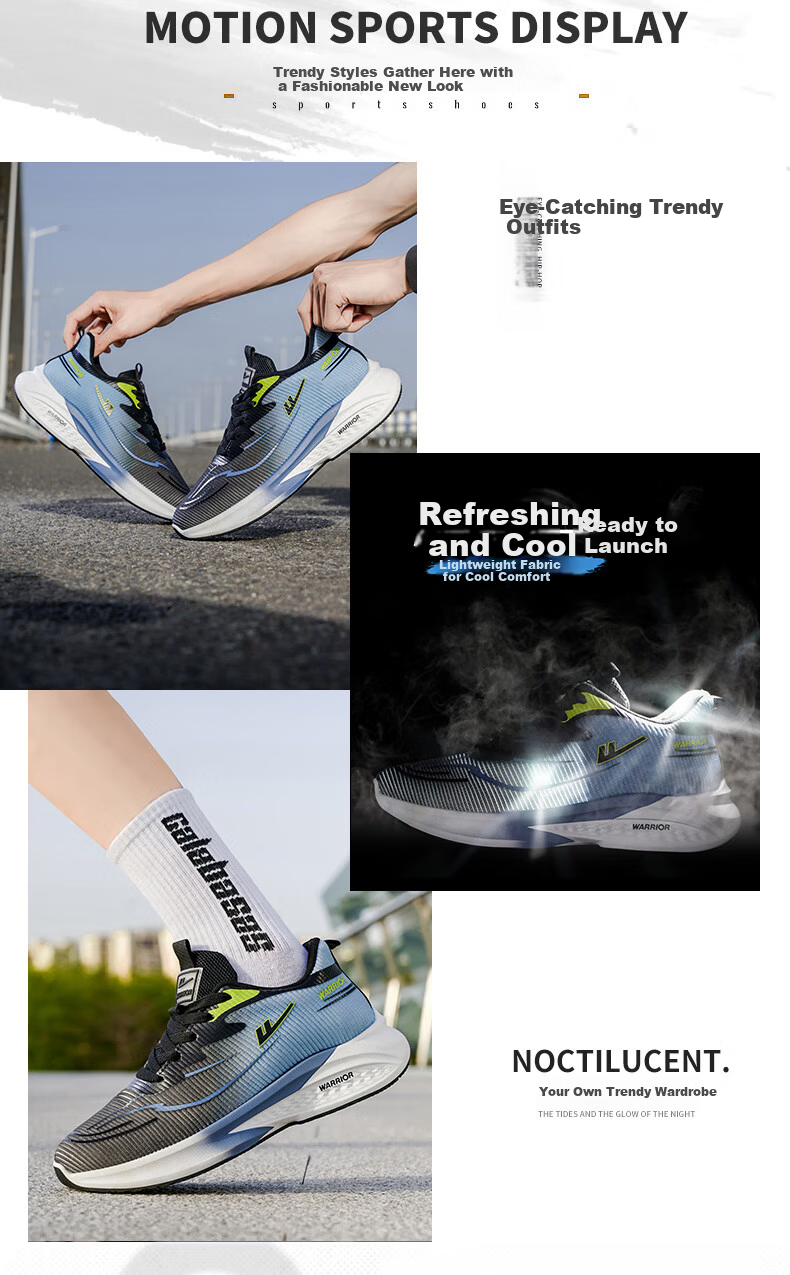 Warrior Men's Summer New Sports Shoes Lightweight Soft Sole Mesh Breathable Running Casual Shoes White Blue Size 39 2