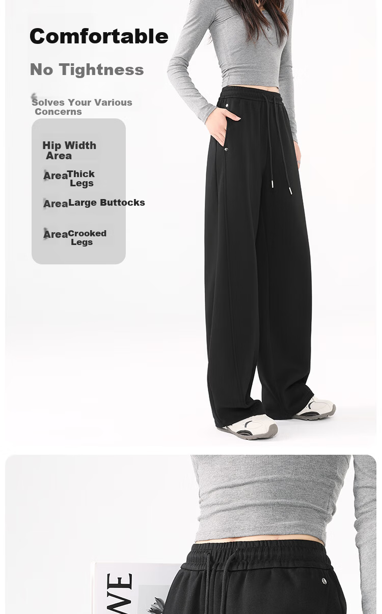 Xueqiman Studded Wide-Leg Pants for Women 2026 Spring New High-Waist Slimming Scythe Pants Loose Hip-Covering Straight Casual Trousers for Women 4