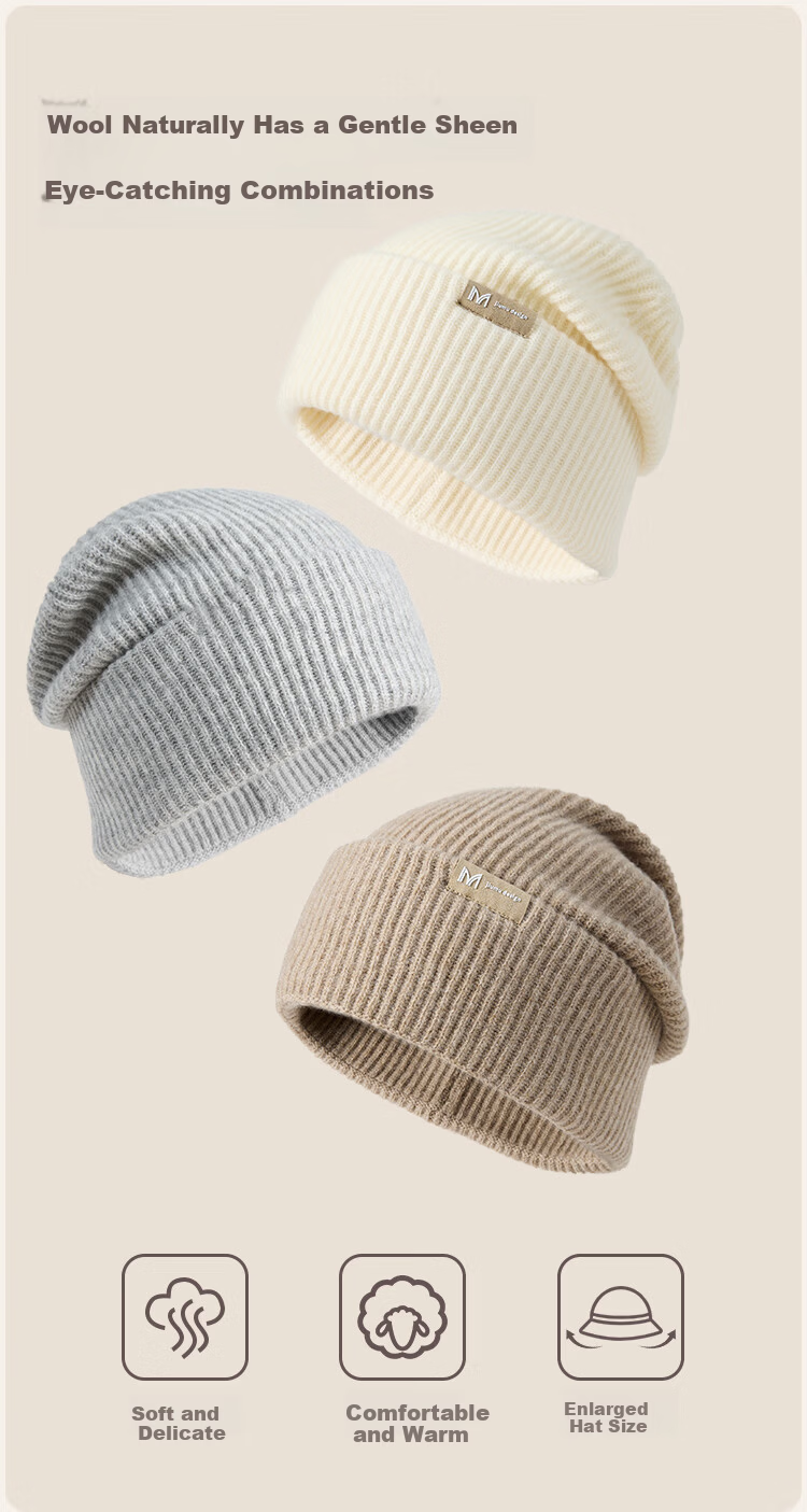 JIUMU Pure Wool Warm Knit Hat, Autumn And Winter Knitted Cap, Slouchy Hat, Cold Cap, Winter Hat, Outdoor Ear Protection, Cold-Resistant Hat for Wome 6