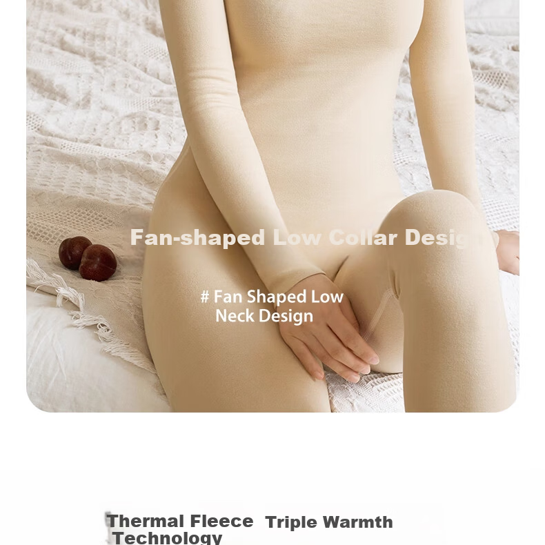 Urban Beauty Women's Thermal Underwear Set Autumn Top and Bottom Winter Cashmere Silk Seagull Collar Fleece Thickened Derong Heating Set 4