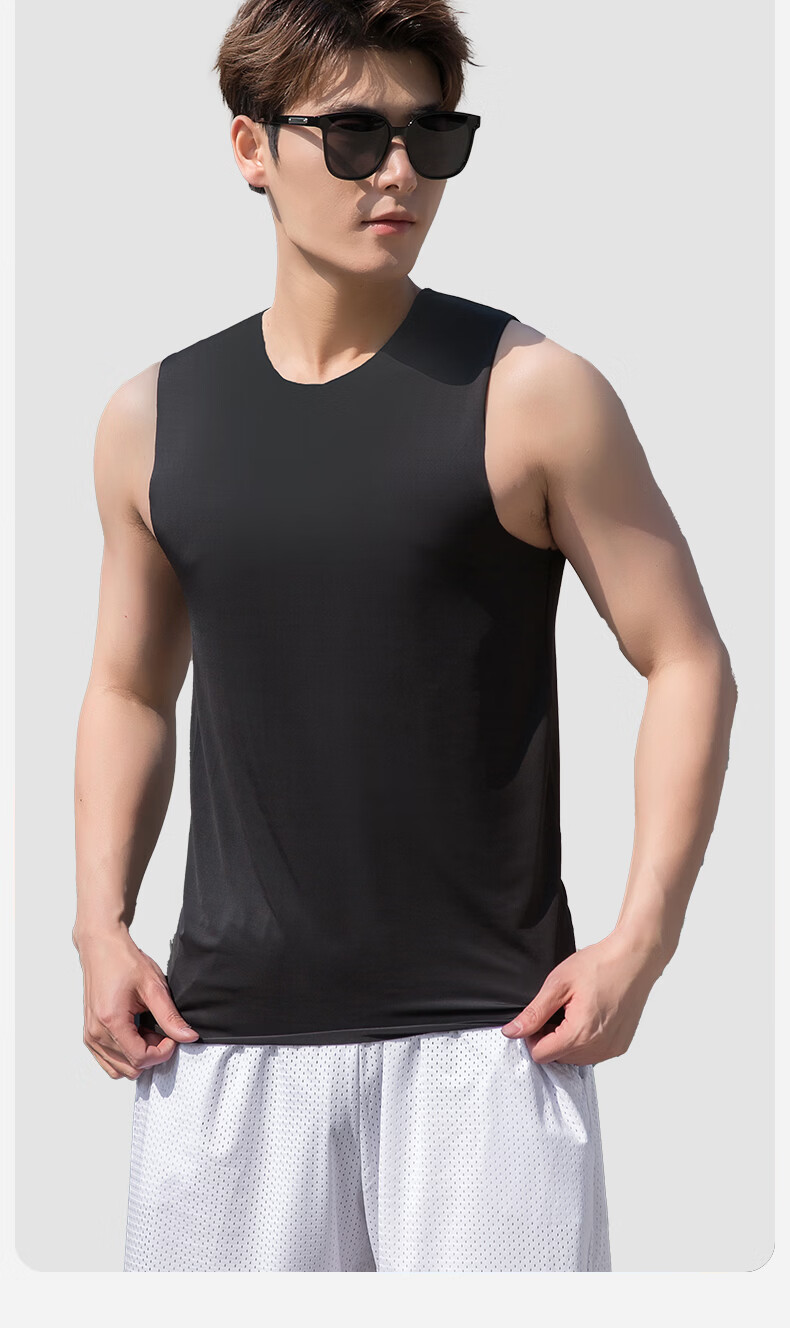 Men's Modal Vest Summer Ultra-Thin Ice Silk Seamless Sports Base Shirt Casual Loose Sleeveless Vest 2-Pack L 12