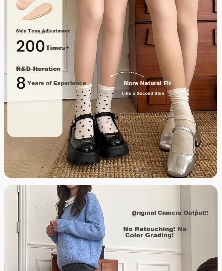 Youkeshu Women's Autumn Winter Fleece-Lined Thickened Tummy Control Hip-Lifting Natural Skin Tone Bare-Leg Effect Footed Leggings Tights 3