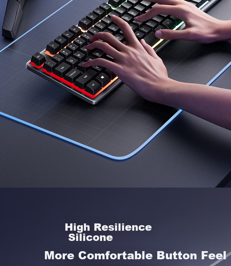 HP K500Y Mechanical Feel Wired Silent Membrane 104-Key Keyboard for Gaming, Office, and Study Compatible with Laptop and Desktop, High-Quality Side-Engraved Peripheral 4