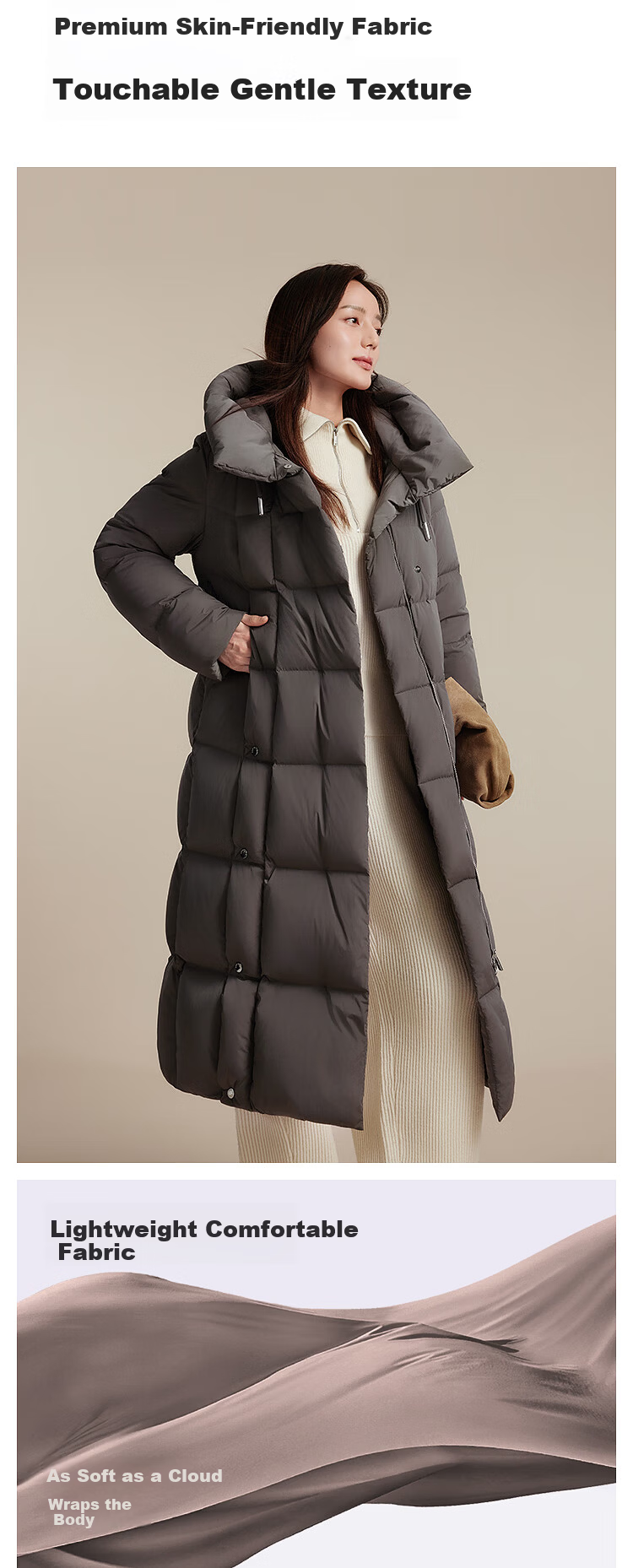 BOSIDENG Off-Season Women's Down Jacket Simple Luxury Elegant Extra Long Waist-Cinching Slim Fit Versatile Comfortable Coat 4
