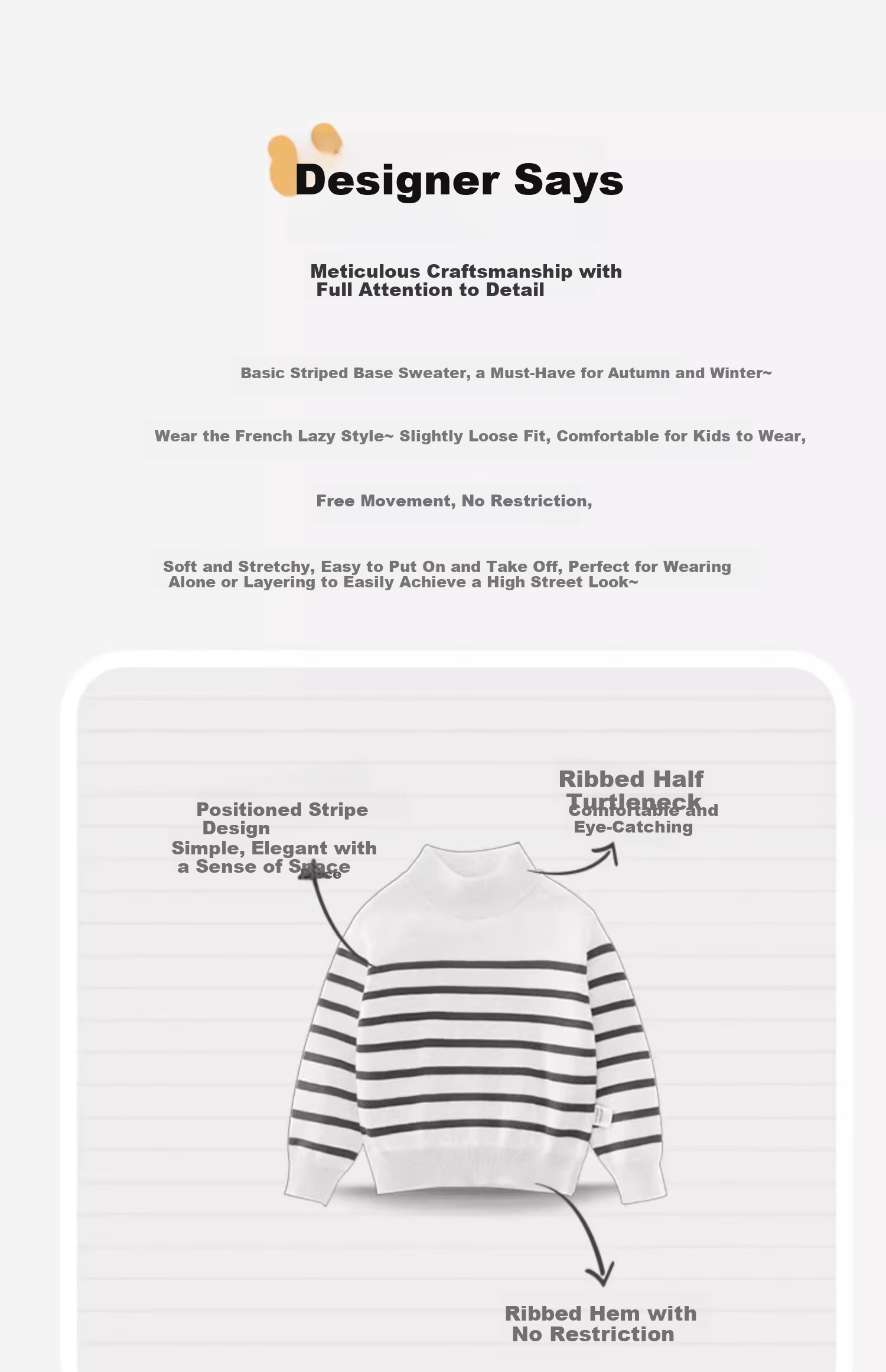 Ciciibear Boys' Sweater Autumn Winter Thickened Half Turtleneck Baby Striped Knitwear Children's Clothing 12