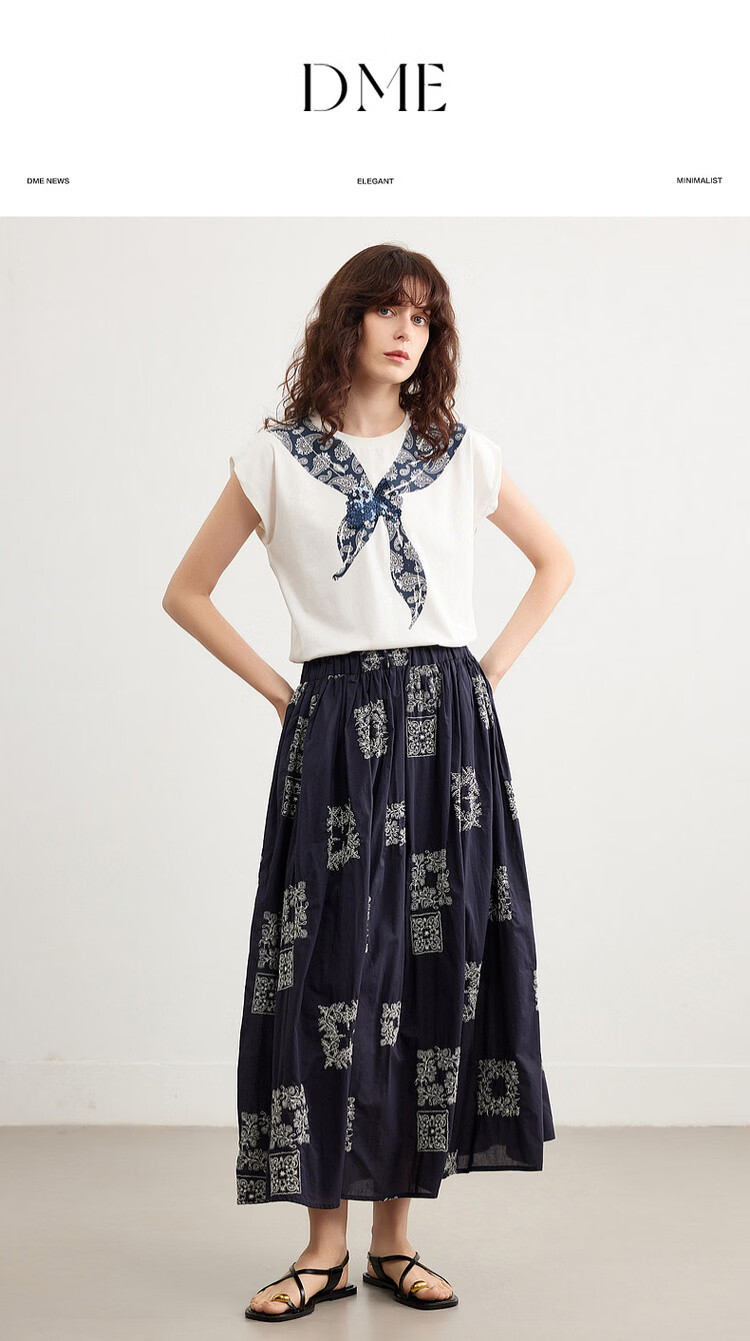 Demana [Cooling Black Technology Sorona] Summer Vintage Floral Bow Tie Round Neck Short Sleeve Loose Women's T-Shirt 1