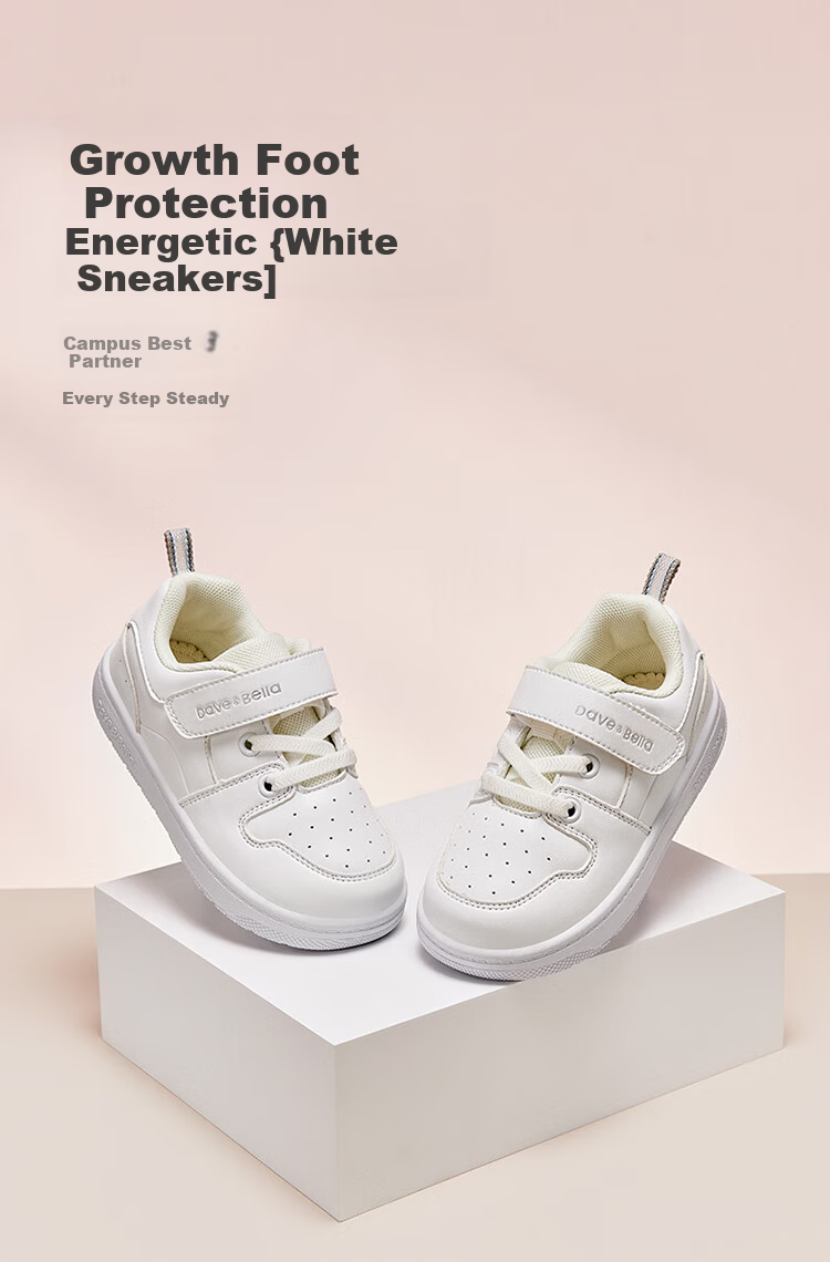 DAVE & BELLA Girls' Sneakers, Children's Baby White Shoes, Soft-Soled Shoes, Spring Boys' Kindergarten Children's Shoes, Functional 1