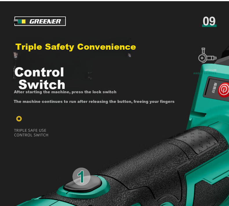 GREENER Digital Display Lithium Battery Brushless Angle Grinder 24-Piece High-Power Cordless Multifunctional Cutting Polishing Grinding Machine 14
