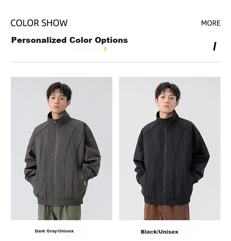 MMOPTOP Chenille Pilot Stand Collar Jacket Men's Spring Autumn Water-Repellent Casual Coat MJK17 Dark Gray XL 2