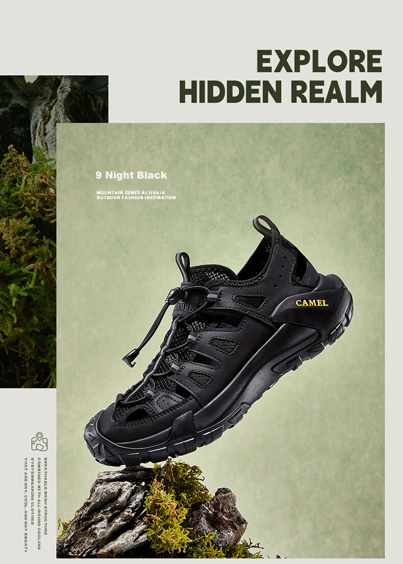CAMEL Anti-collision Breathable Creek Walking Outdoor Hiking Men's Sandals G16M342029 Night Black Size 42 11