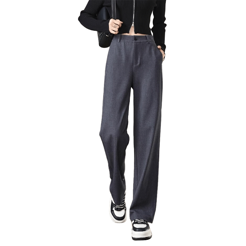 LangSha Straight-Leg Dress Pants for Women, TR Twill, Spring And Autumn Season, Commuter-Friendly Trousers, High-Waisted, Draping Effect, Slim-Fit Wide-Leg Casual Pants
