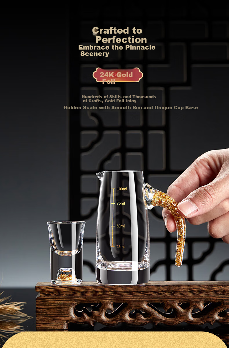 Green Apple Handheld Jinshan Gold Foil 60ml Baijiu Glasses Set of 6 Crystal Glass Liquor Cups Yellow Wine Glasses Housewarming Birthday Gift 3
