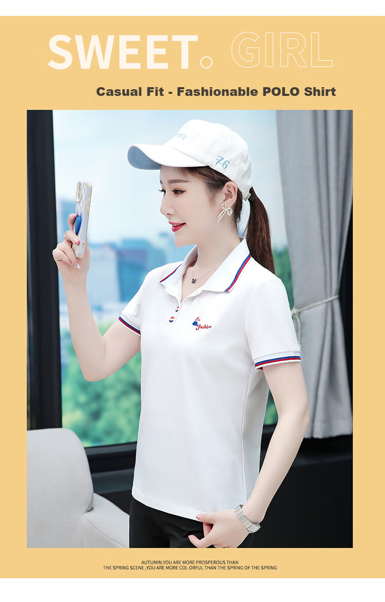 Woodpecker Women's Pure Cotton Short Sleeve T-Shirt Summer Printed Slim Fit Shoulder Polo Shirt Red XL 2