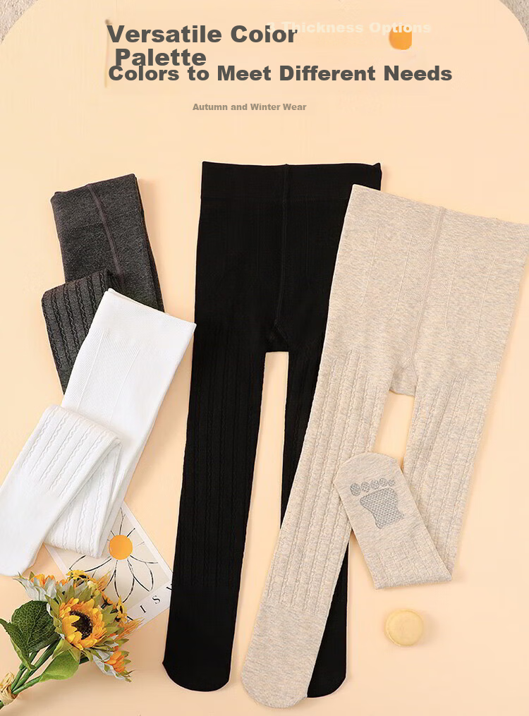 Bingxue Mian Children's Thermal Cotton Leggings Girls Spring Autumn Winter Thin Fleece Twist Knit Anti-Slip Tights Warm Long Pants for Older Kids 3