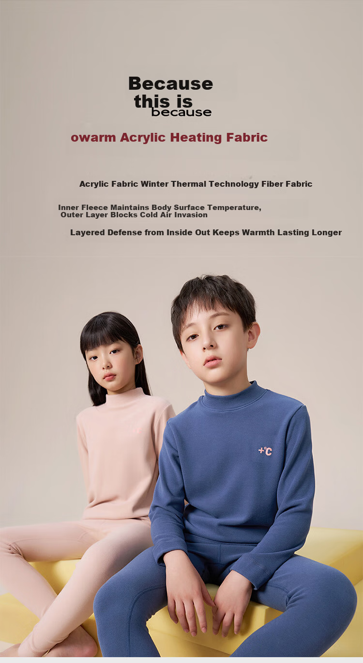 MiiOW Kids Acrylic Thermal Underwear Set Thickened Autumn Winter Pajamas Boys Long Johns Top and Bottom 3