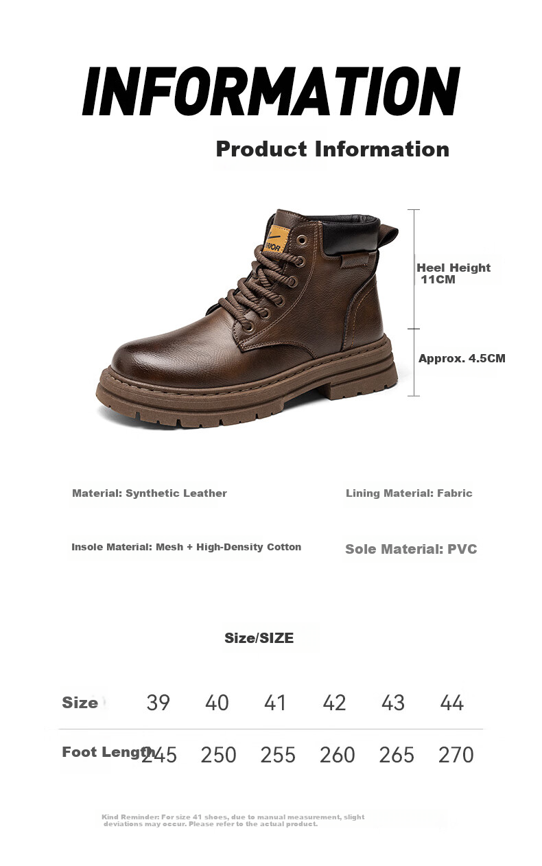 Warrior Men's Martin Boots 2025 Autumn Winter New British Style High-top Work Boots Brown 43 2022 10
