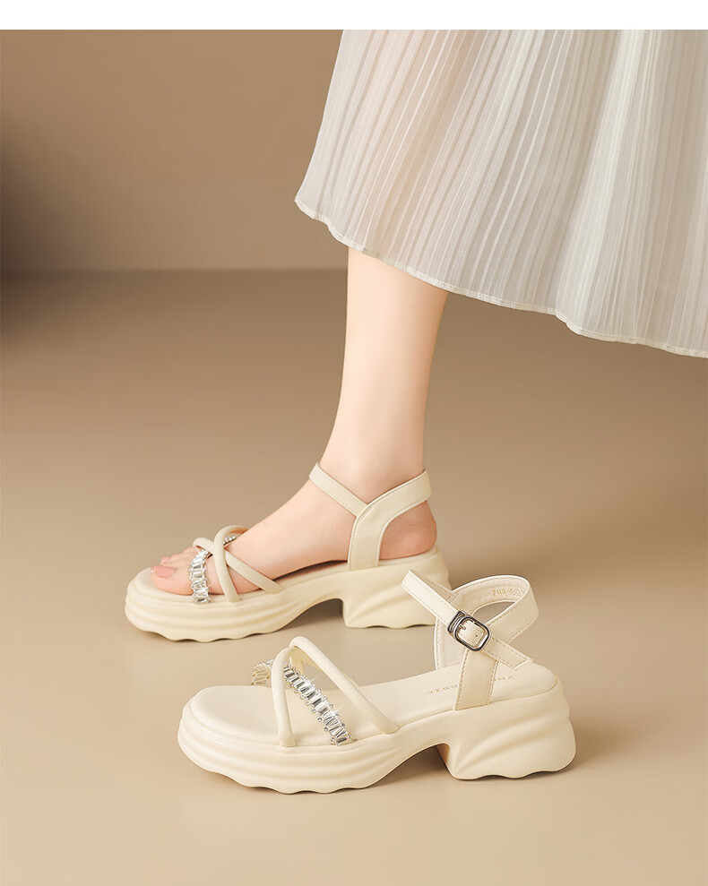 ZHR Summer Women's Sandals for Outdoor Wear, 2026 New Style Women's Shoes, Rhinestone Slippers, Soft-Soled Beach Sandals, M688 Silver, Size 37 17