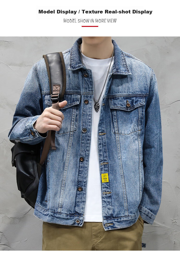 Zengzhi Spring Autumn Men's Denim Jacket Large Size Stretch Workwear Casual Washed Vintage Ripped Jacket Shirt 5