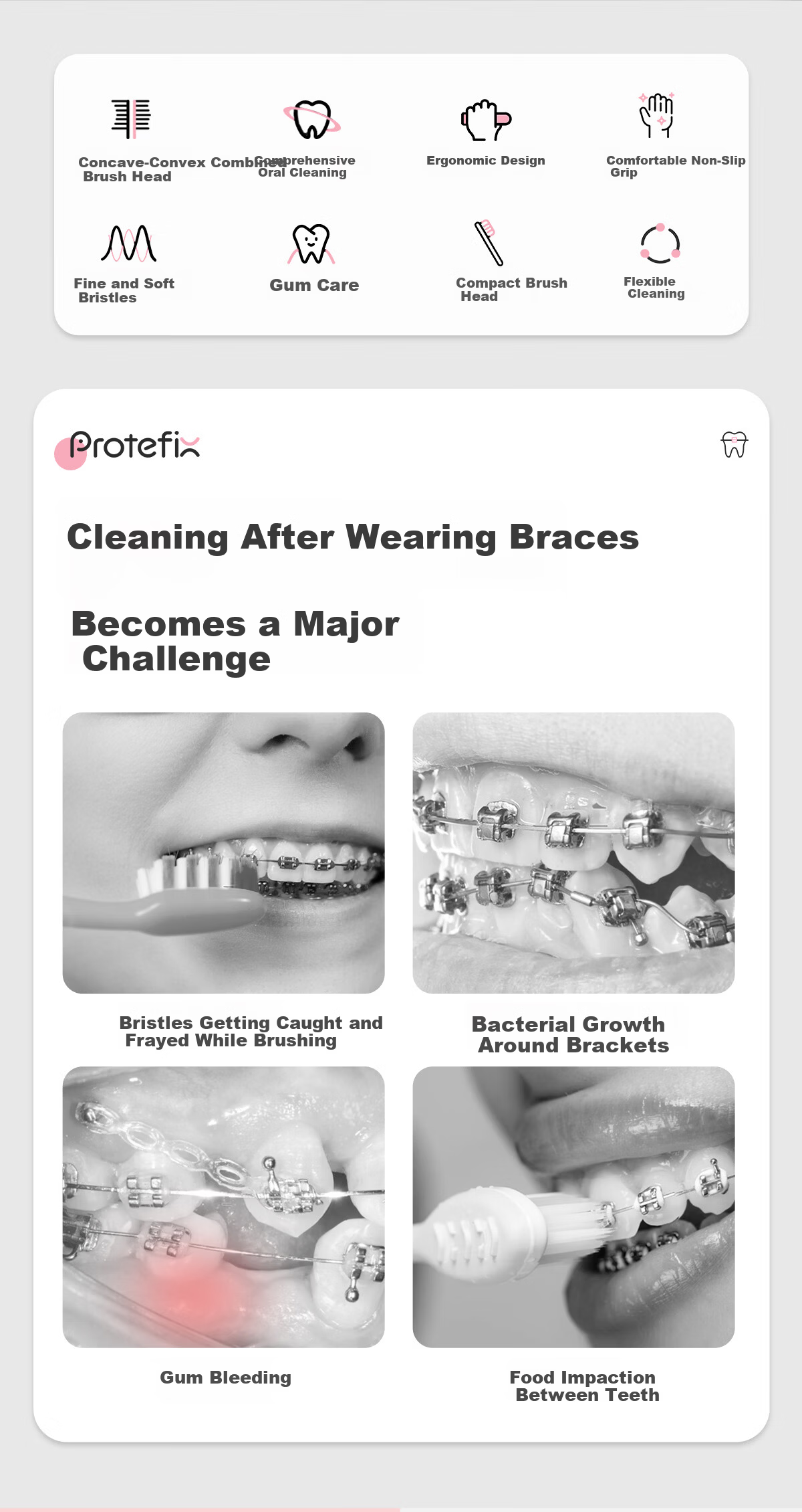 PROTEFIX Orthodontic Concave Toothbrush 4-Pack Soft Bristle Adult Braces Toothbrush Portable Teen Braces Cleaning Brush 2