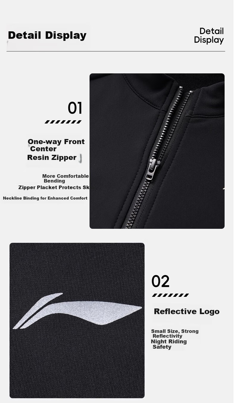 LI-NING Men's Cycling Jacket Fleece Lined Warm Long Sleeve Road Mountain Bike Windproof Jacket Gear 9