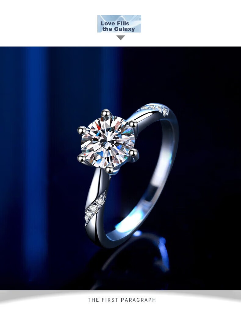 Zhoudajin CHOW TAI KING, One Carat Moissanite Diamond Ring, Sterling Silver Engagement Ring for Women, Qixi Valentine's Day Gift for Girlfriend Or Wife, Birthday Present 18