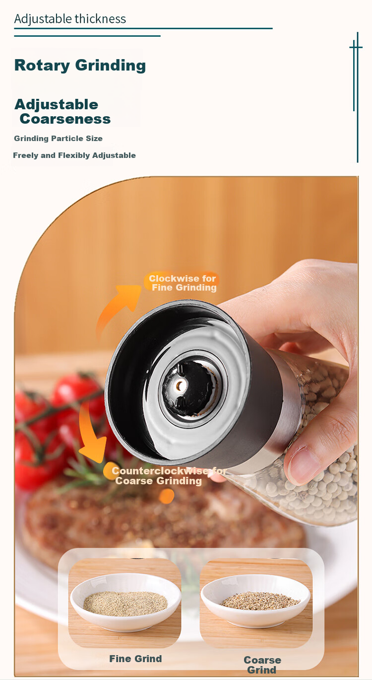 Baijie Sea Salt Grinder Manual Pepper Mill Black Pepper Sichuan Pepper Seasoning Bottle Ceramic Grinding Core 150ml 3