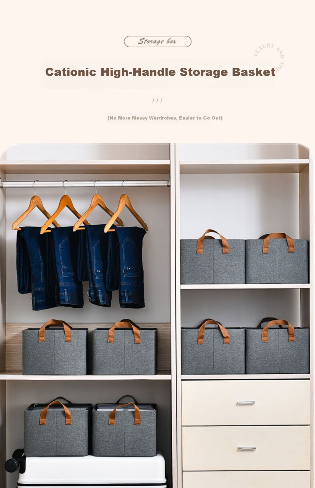 Left Corner Clothes Storage Box Wardrobe Foldable Fabric Organizer Large Capacity Clothing and Pants Storage - Dark Gray 1