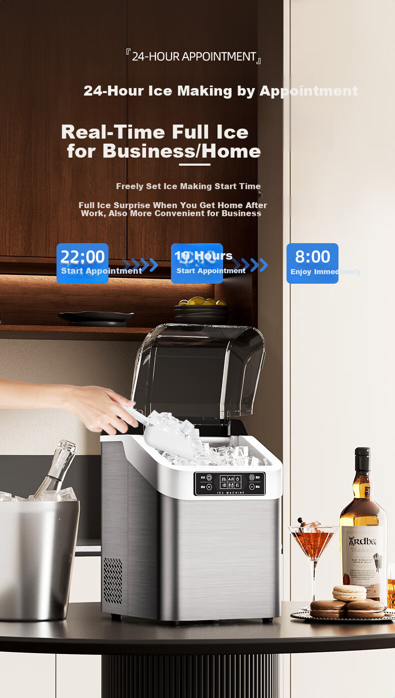 BEIJIXIONG Home Fully Automatic Large Capacity Ice Maker 30/35kg Desktop Ice Machine for Dormitory KTV Bar Internet Cafe Office Kitchen Small Appliance with 24 Ice Trays Silver Dual Power 11