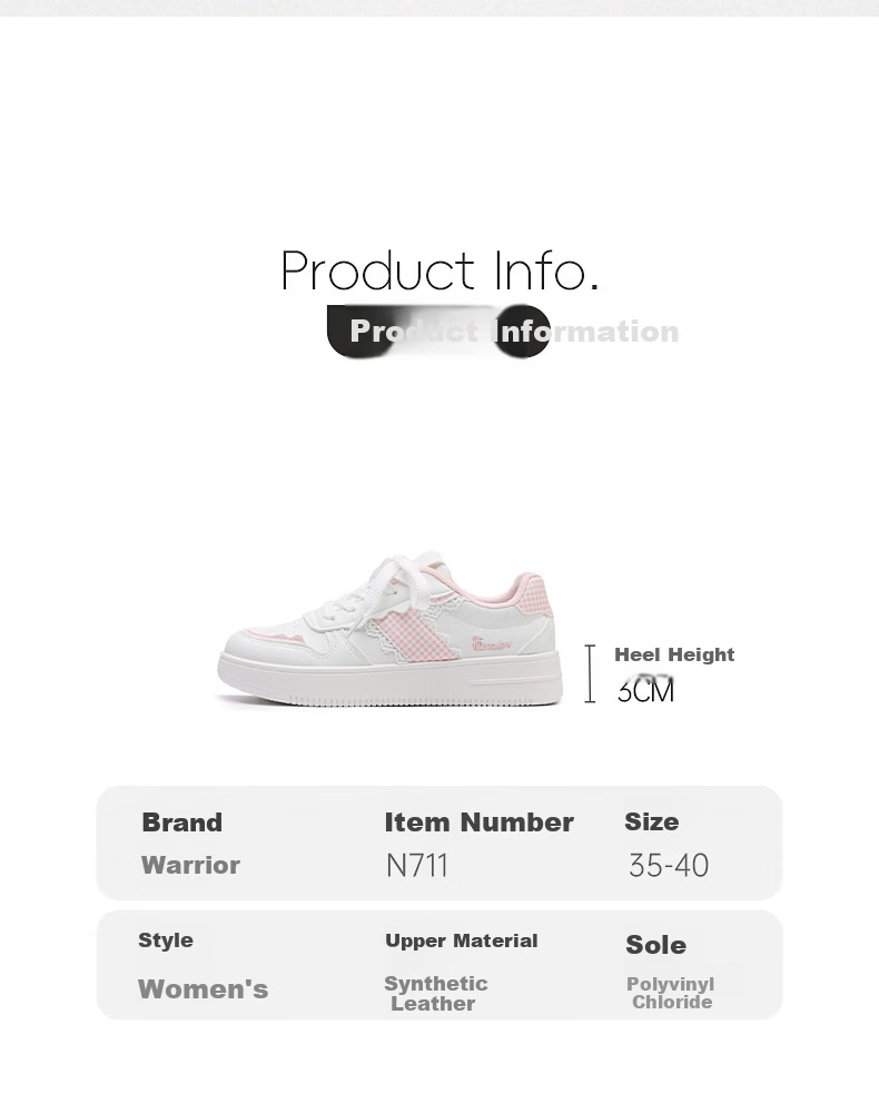 Warrior Official Women's Sneakers 2026 Summer New Breathable Versatile White Pink Shoes Women Size 39 4