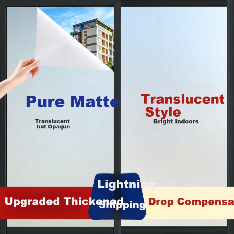 Cuttlefish Matte Frosted Privacy Window Film 0.6x2m Light-Transmitting Opaque Bathroom Toilet Sticker